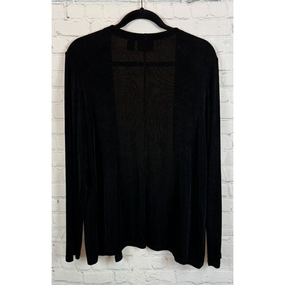 CHICO'S TRAVELERS black knit hook and loop front cardigan sweater 1 M - Picture 6 of 6